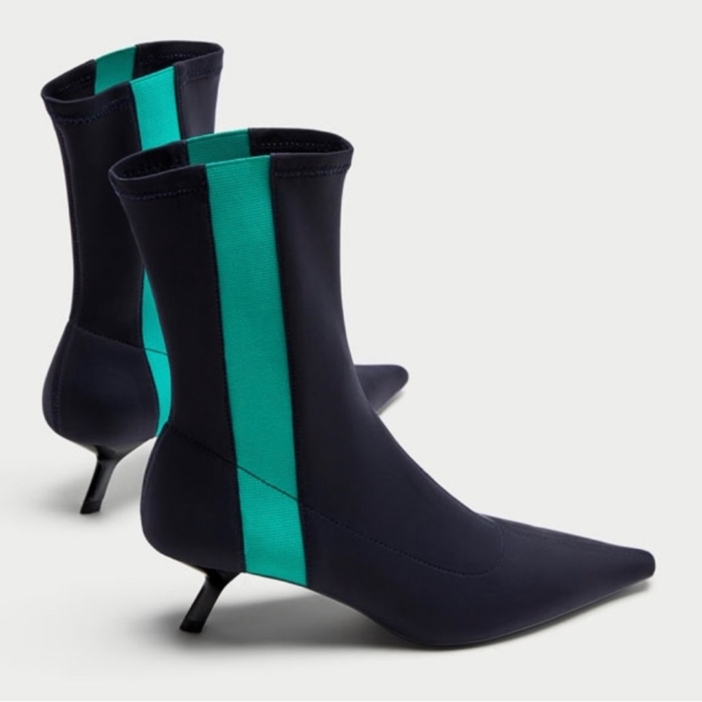 Zara Pointed Pin Heel Ankle Boots with Contrasting Details Size 39